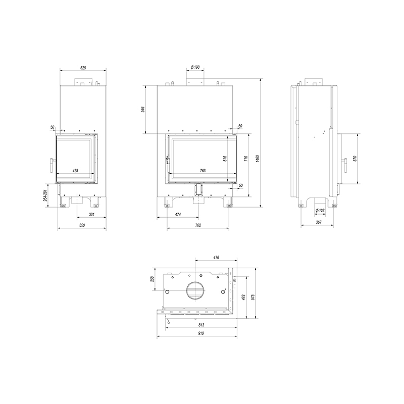 Kratki MBA PW 17 P BS W BLACK Ενεργειακό Τζάκι Ξύλου Καλοριφέρ 17kW Δεξιά Γωνία με Ανοιγόμενη Πόρτα 5