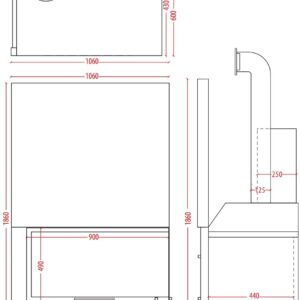 Χυτήρια Μισαηλίδη T-90 Corner 45-90 BG Ενεργειακό Τζάκι Ξύλου Αερόθερμο 25kw Αριστερή Γωνία με Συρόμενη Πόρτα