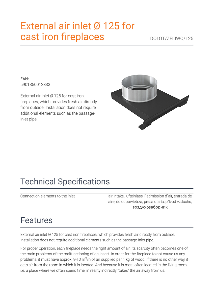 external air inlet o 125 for cast iron fireplaces page 1