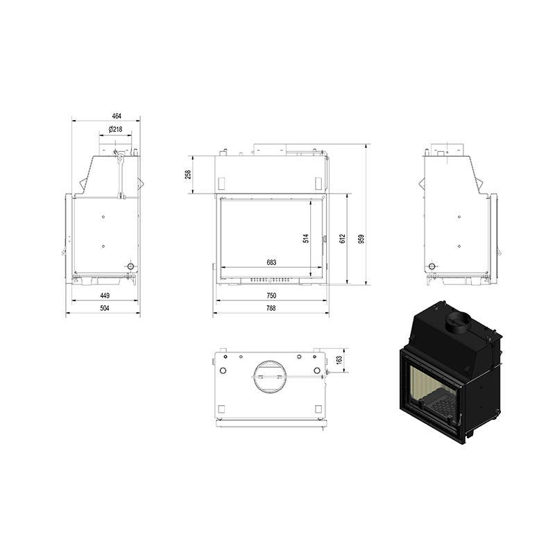 Kratki AMELIA PW 30 W DECO Ενεργειακό Τζάκι Ξύλου Καλοριφέρ 15kW Ίσιο με Ανοιγόμενη Πόρτα