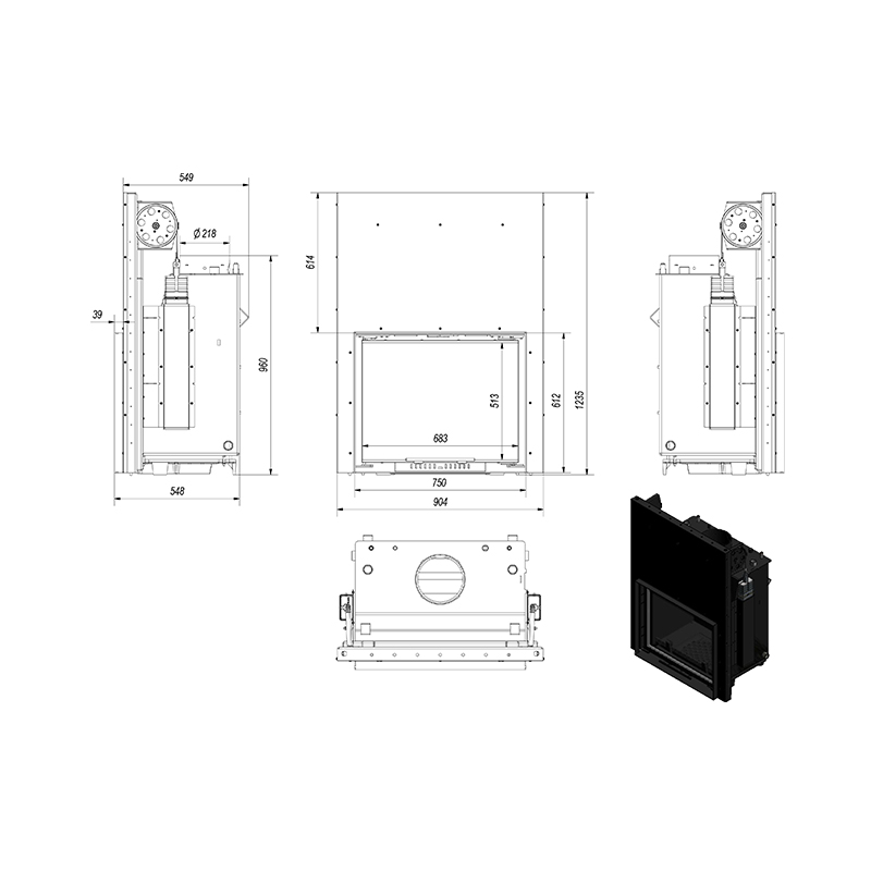 Kratki AMELIA PW 30 G W Ενεργειακό Τζάκι Ξύλου Καλοριφέρ 15kW με Συρόμενη Πόρτα