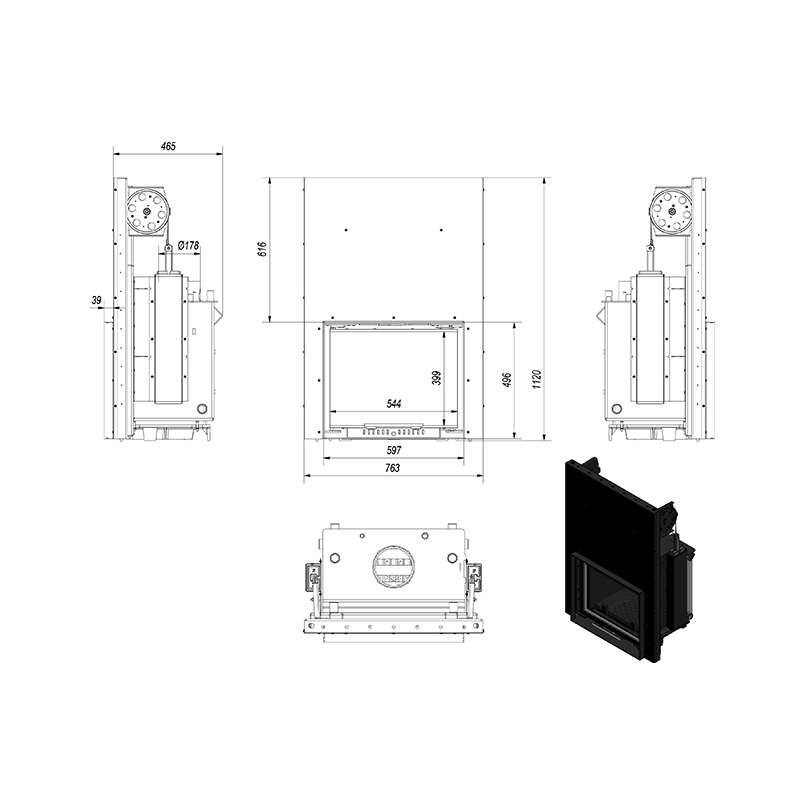 Kratki MAJA PW 12 G W Ενεργειακό Τζάκι Ξύλου Καλοριφέρ 8kW με Συρόμενη Πόρτα