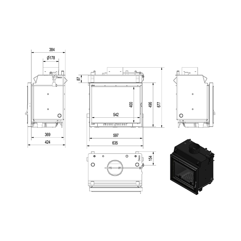 Kratki MAJA PW BL 12 W DECO Ενεργειακό Τζάκι Ξύλου Καλοριφέρ 8kW Ίσιο με Ανοιγόμενη Πόρτα