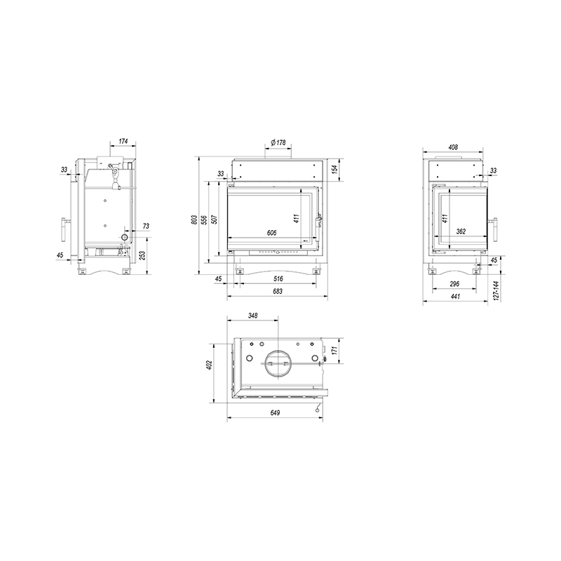 Kratki MAJA PW BL 12 BS W DECO Ενεργειακό Τζάκι Ξύλου Καλοριφέρ 8kW Αριστερή Γωνία με Ανοιγόμενη Πόρτα