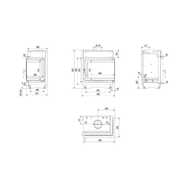 Kratki MAJA PW BP 12 BS W DECO Ενεργειακό Τζάκι Ξύλου Καλοριφέρ 8kW Δεξιά Γωνία με Ανοιγόμενη Πόρτα