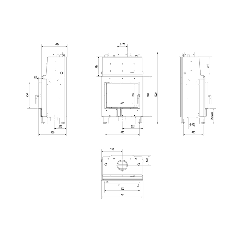 Kratki MBM PW 10 W Ενεργειακό Τζάκι Ξύλου Καλοριφέρ 12kW Ίσιο με Ανοιγόμενη Πόρτα