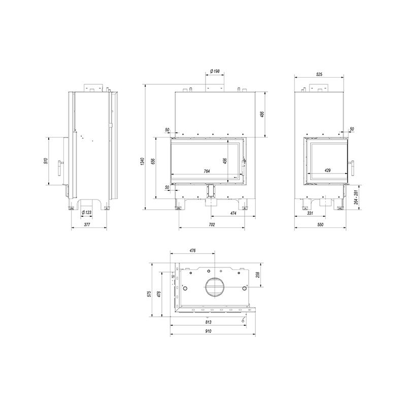 Kratki MBO PW 15 L BS W Ενεργειακό Τζάκι Ξύλου Καλοριφέρ 17kW Αριστερή Γωνία με Ανοιγόμενη Πόρτα