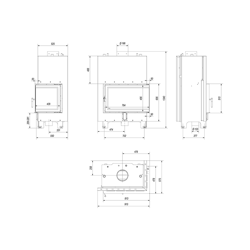 Kratki MBO PW 15 P BS W Ενεργειακό Τζάκι Ξύλου Καλοριφέρ 17kW Αριστερή Γωνία με Ανοιγόμενη Πόρτα