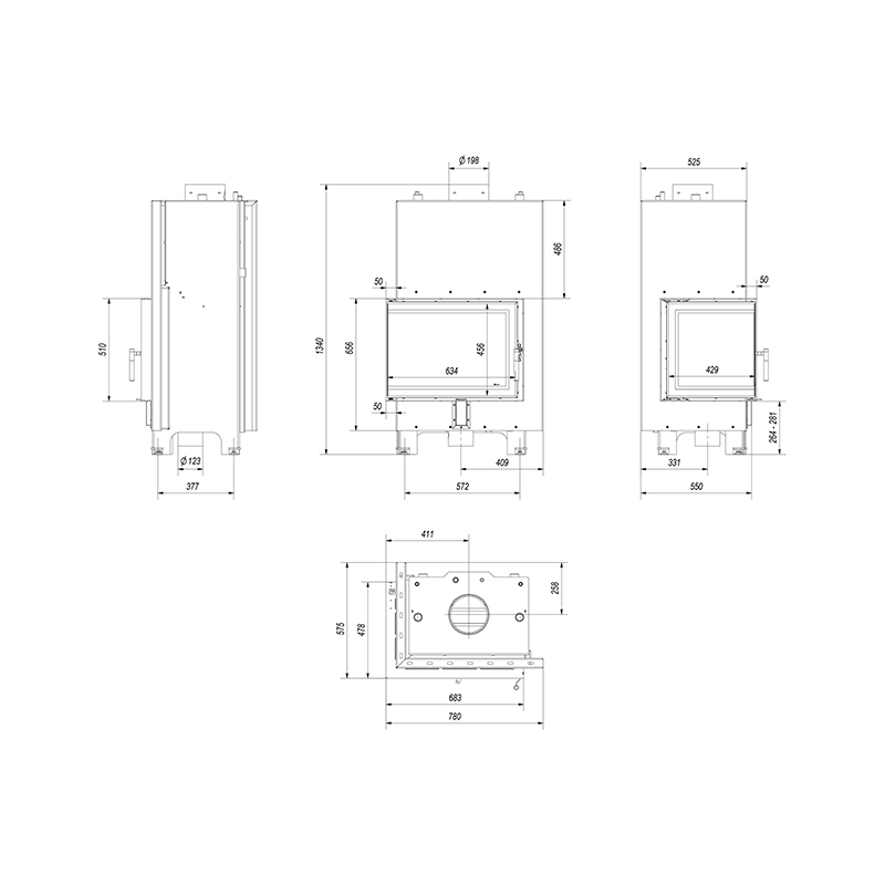 Kratki MBZ PW 13 L BS W Ενεργειακό Τζάκι Ξύλου Καλοριφέρ 13kW Αριστερή Γωνία με Ανοιγόμενη Πόρτα