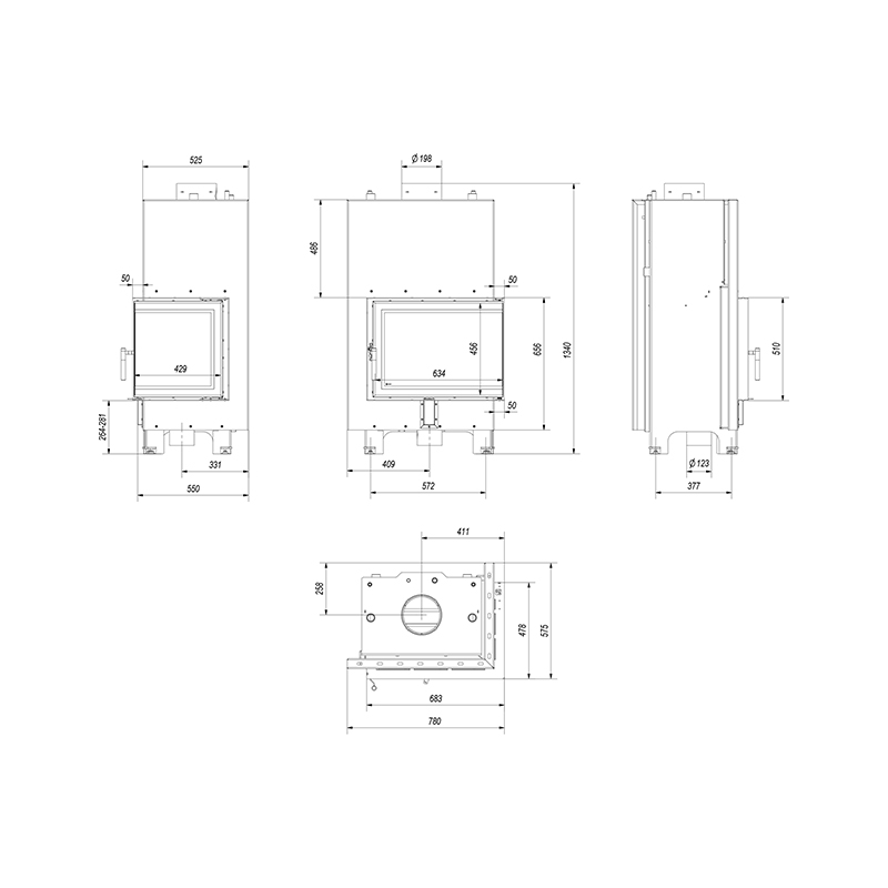 Kratki MBZ PW 13 P BS W Ενεργειακό Τζάκι Ξύλου Καλοριφέρ 13kW Δεξιά Γωνία με Ανοιγόμενη Πόρτα