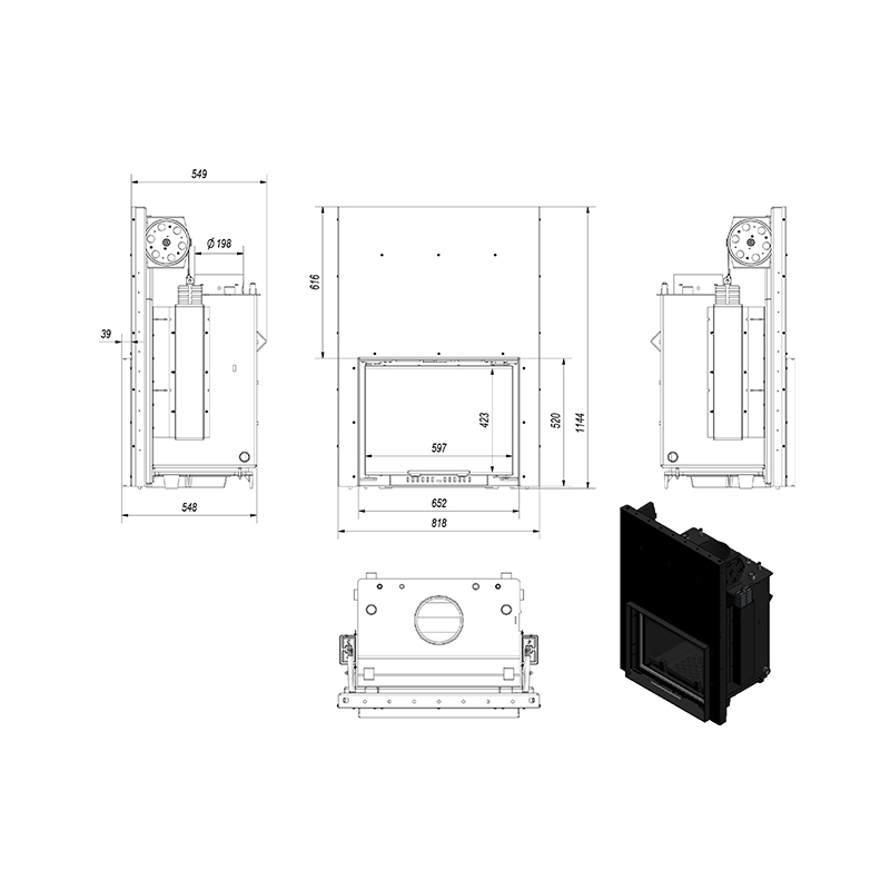 Kratki ZUZIA PW 15 G W Ενεργειακό Τζάκι Ξύλου Καλοριφέρ 12kW με Συρόμενη Πόρτα