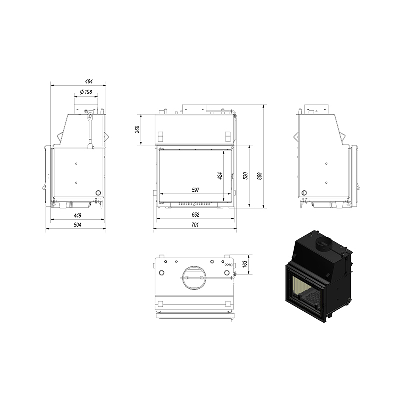 Kratki ZUZIA PW 15 W DECO Ενεργειακό Τζάκι Ξύλου Καλοριφέρ 12kW Ίσιο με Ανοιγόμενη Πόρτα