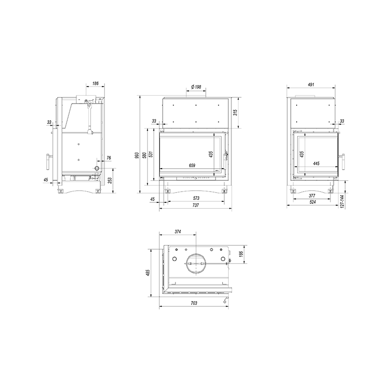 Kratki ZUZIA PW BL 15 BS W DECO Ενεργειακό Τζάκι Ξύλου Καλοριφέρ 12kW Αριστερή Γωνία με Ανοιγόμενη Πόρτα