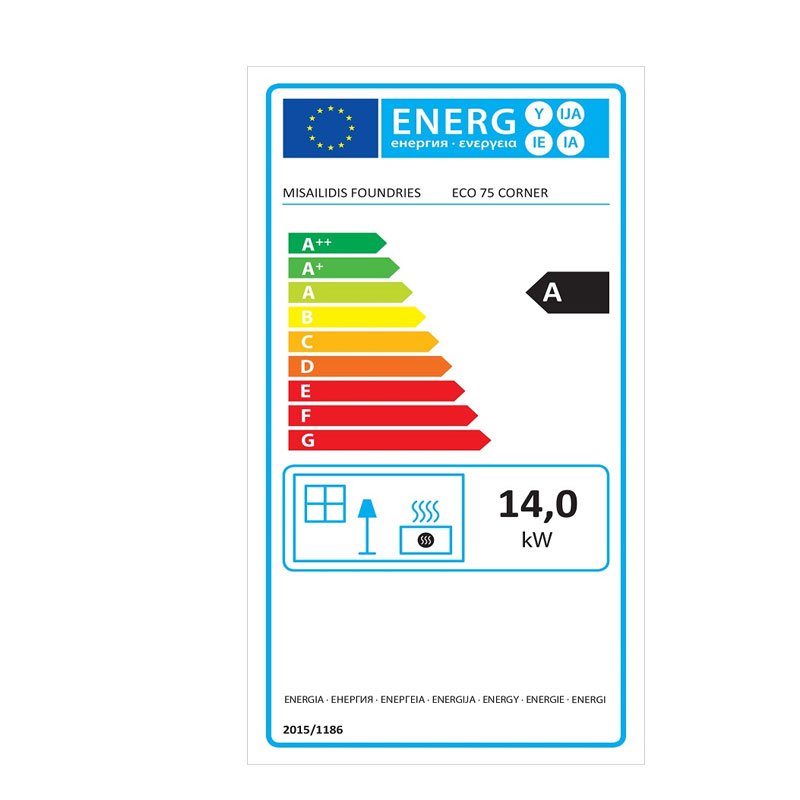 Χυτήρια Μισαηλίδη Eco T-75 Corner 45-75 Ενεργειακό Τζάκι Ξύλου Αερόθερμο 14kw Αριστερή Γωνία με Συρόμενη Πόρτα