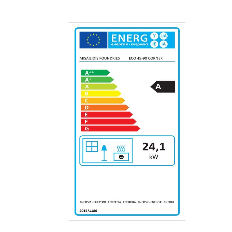 Χυτήρια Μισαηλίδη Eco T-90 Corner 45-90 BG Ενεργειακό Τζάκι Ξύλου Αερόθερμο 24.1kw Αριστερή Γωνία με Συρόμενη Πόρτα