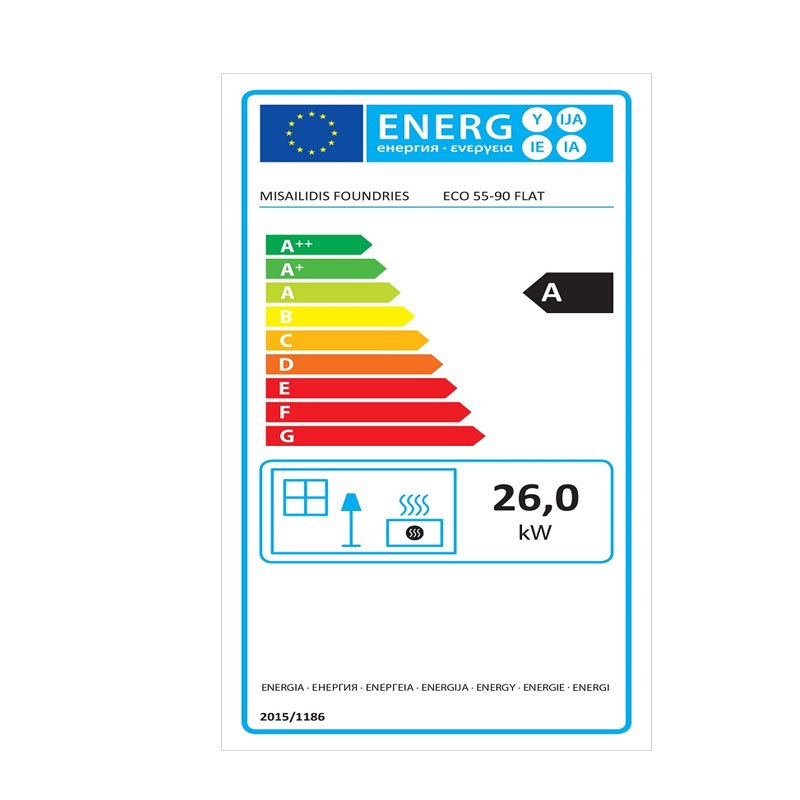 Χυτήρια Μισαηλίδη Eco T-90 Ορθογώνιο 55-90 Ενεργειακό Τζάκι Ξύλου Αερόθερμο 26kw Ίσιο με Συρόμενη Ανοιγόμενη Πόρτα