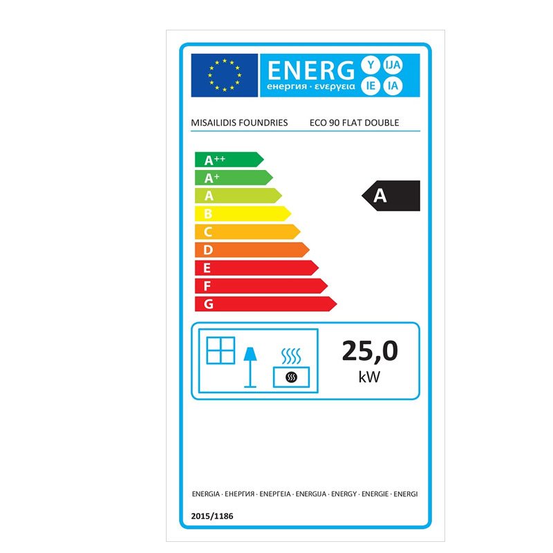 Χυτήρια Μισαηλίδη Eco T-90 Ενεργειακό Τζάκι Ξύλου Αερόθερμο 25kw Διαμπερές με Δύο Συρόμενες Ανοιγόμενες Πόρτες