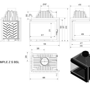 Kratki SIMPLE Z S L BS Ενεργειακό Τζάκι Ξύλου Αερόθερμο 15kw Αριστερή Γωνία Μαντεμένιο με Ανοιγόμενη Πόρτα