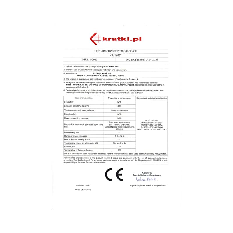 Kratki BLANKA 670/570/L/BS Ενεργειακό Τζάκι CE