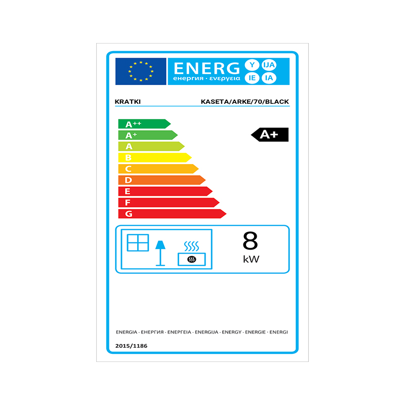 Kratki KASETA ARKE 70 BLACK Ενεργειακό Τζάκι Κασέτα Ξύλου Αερόθερμο 8kw Ίσιο με Διπλό Βεντιλατέρ Ανοιγόμενη Πόρτα Επένδυση Μαύρα Κεραμικά TERMOTEC ENERGY LABEL