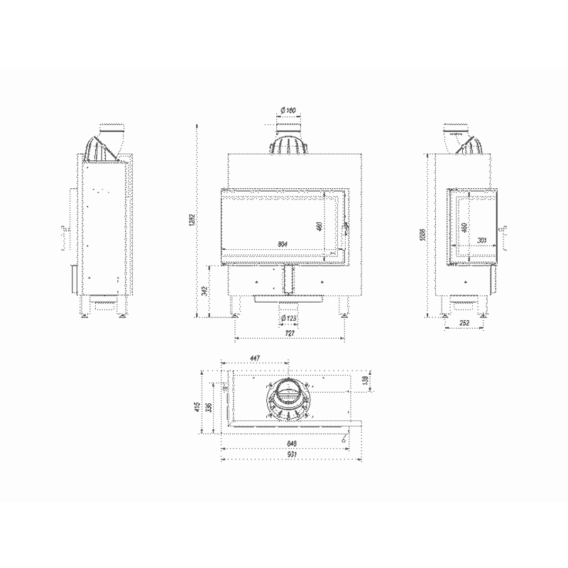 Kratki LUCY 14 SLIM L BS BLACK Ενεργειακό Τζάκι Ξύλου Αερόθερμο 10kw Αριστερή Γωνία από Χάλυβα με Ανοιγόμενη Πόρτα Τεχνικό Σχέδιο