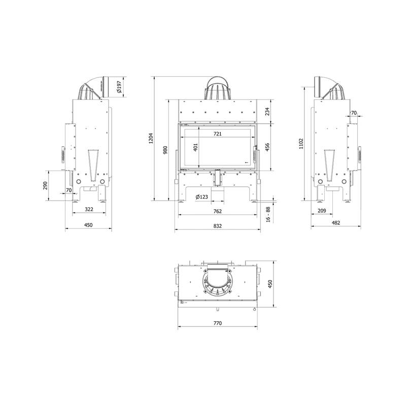 Kratki FLOKI M PF Ενεργειακό Τζάκι Ξύλου Αερόθερμο 10kw Ίσιο από Χάλυβα με Ανοιγόμενη Πόρτα