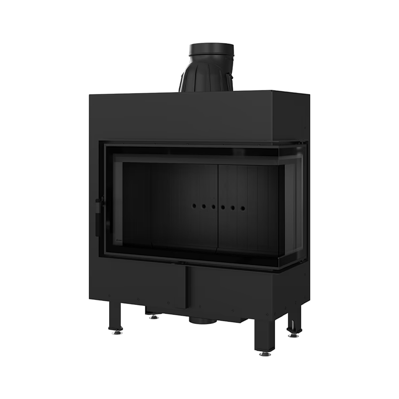 Kratki LUCY 14 SLIM P BS BLACK Ενεργειακό Τζάκι Ξύλου Αερόθερμο 10kw Δεξιά Γωνία από Χάλυβα με Ανοιγόμενη Πόρτα