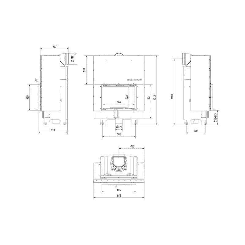 Kratki MBM G BLACK Ενεργειακό Τζάκι Ξύλου Αερόθερμο 10kw Ίσιο από Χάλυβα με Συρόμενη Πόρτα