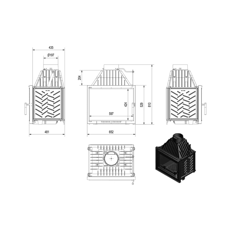 Kratki ZUZIA DECO Ενεργειακό Τζάκι Ξύλου Αερόθερμο 15kW Ίσιο Μαντεμένιο με Ανοιγόμενη Πόρτα Τεχνικό Σχέδιο