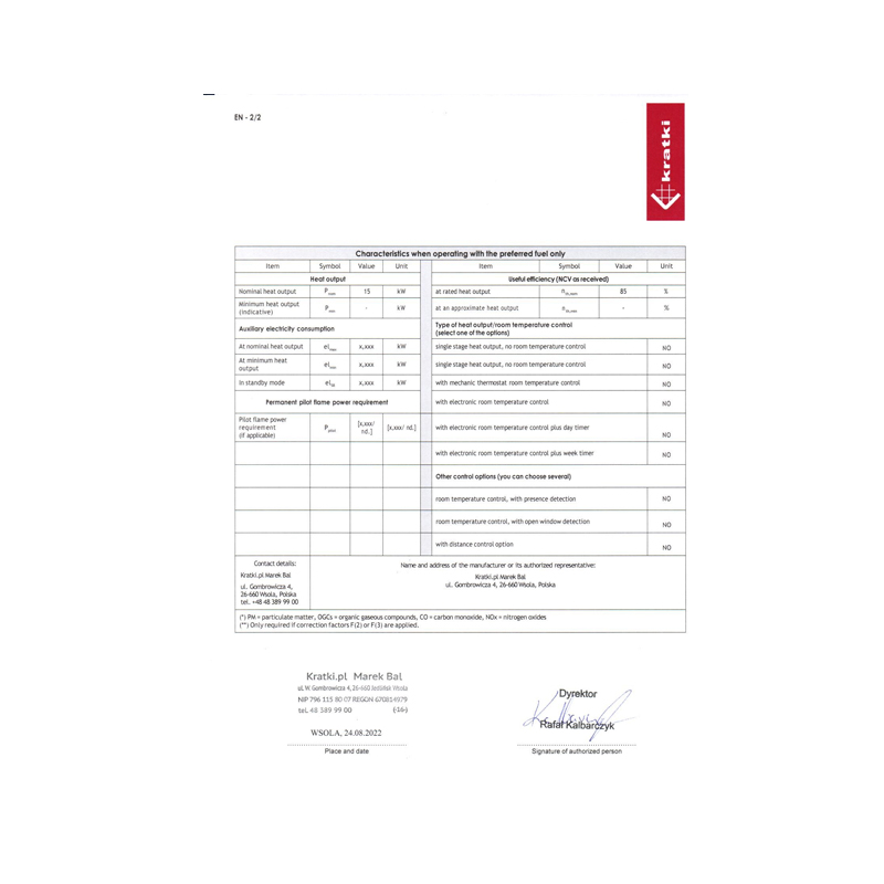 Kratki AMELIA PW 30 W Ενεργειακό Τζάκι Ξύλου Καλοριφέρ 15kW Ίσιο με Ανοιγόμενη Πόρτα