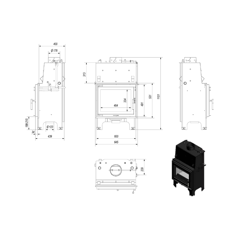 Kratki AQUARIO M 8 PW W Ενεργειακό Τζάκι Ξύλου Καλοριφέρ 8kW Ίσιο με Ανοιγόμενη Πόρτα