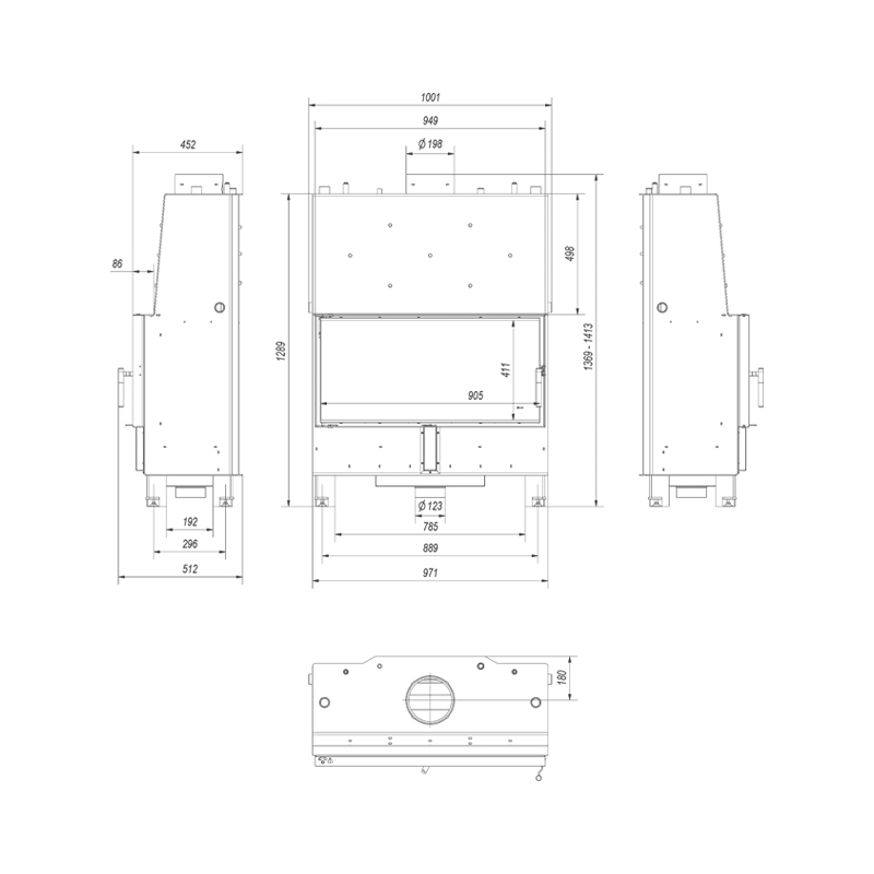 Kratki LUCY PW 20 W BLACK Ενεργειακό Τζάκι Ξύλου Καλοριφέρ 20kW Ίσιο με Ανοιγόμενη Πόρτα