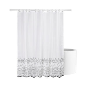 Κουρτίνα Μπάνιου Λευκή Γεωμετρική Boho 180x180 cm